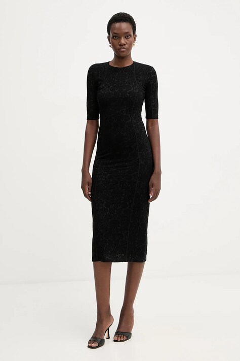 Pinko rochie cu lână culoarea negru, midi, mulată, 105653 A2TW