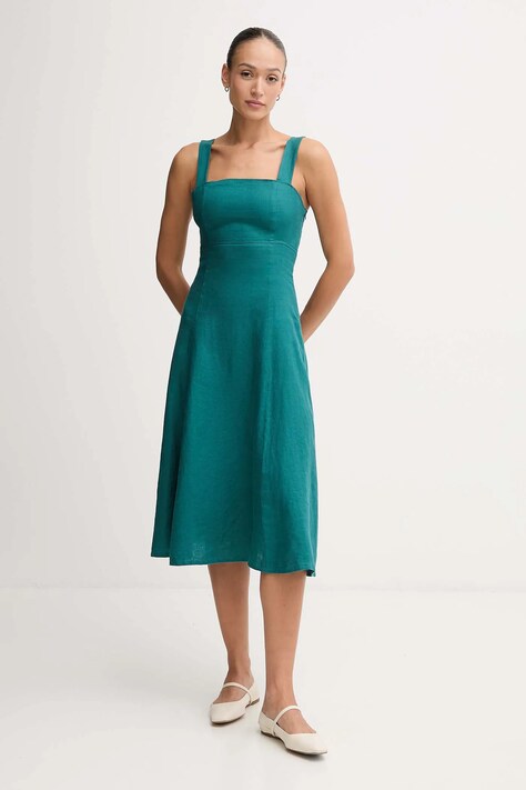 United Colors of Benetton rochie din in culoarea verde, midi, evazați, 4AGHDV0AG