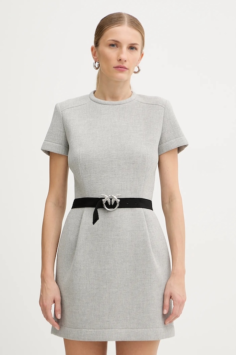 Pinko rochie cu lână culoarea gri, mini, evazați, 106084 A2ZQ