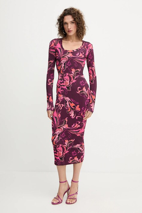 Рокля Versace Jeans Couture в бордо среднодълга с кройка по тялото 79HAO920 JS500