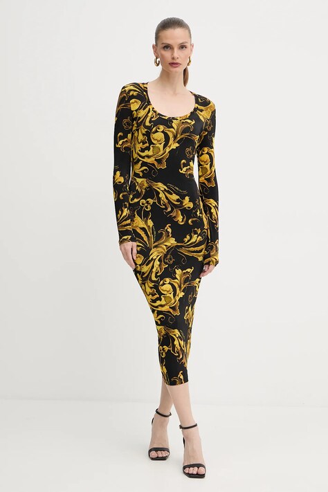 Versace Jeans Couture sukienka kolor czarny midi dopasowana 79HAO920 JS500