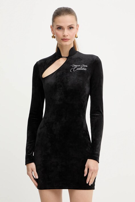 Versace Jeans Couture sukienka welurowa kolor czarny mini dopasowana 79HAO9A1 J0241