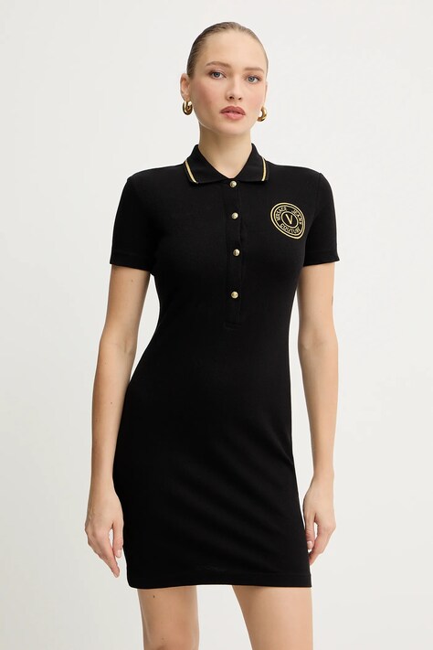 Versace Jeans Couture sukienka bawełniana kolor czarny mini prosta 79HAOT01 CJ01T