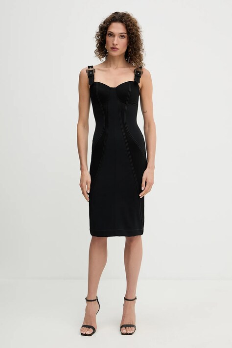 Versace Jeans Couture rochie culoarea negru, midi, mulată, 79HAO94M DT037