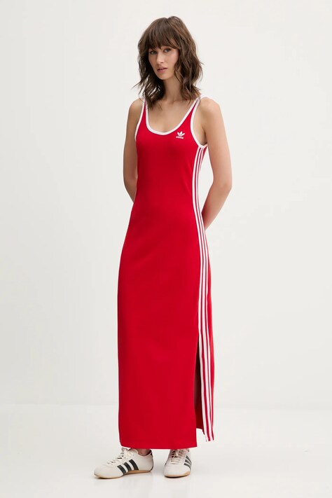 adidas Originals rochie 3S TANK DRESS culoarea roșu, maxi, mulată, JD4620
