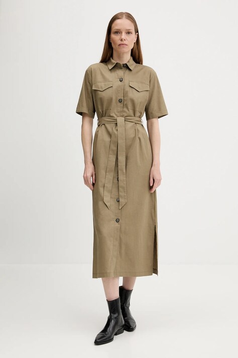 Barbour rochie din amestec de in NICOLE culoarea verde, midi, drept, LDR0894