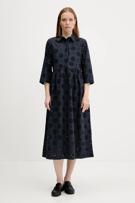 Barbour rochie din bumbac MELISSA culoarea bleumarin, midi, evazați, LDR0896