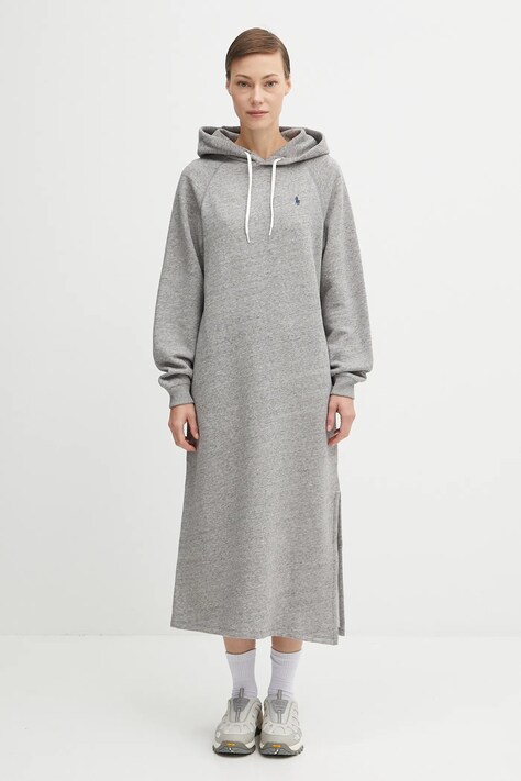 Šaty Polo Ralph Lauren Knit šedá farba, midi, rovný strih, 211972699