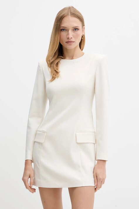 Armani Exchange sukienka z domieszką wełny kolor beżowy mini dopasowana XW000661 AF16142