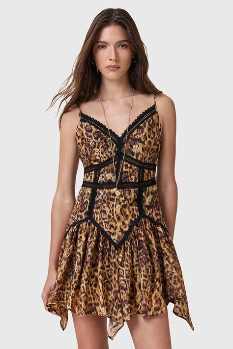 AllSaints rochie ZIA culoarea portocaliu, mini, evazati, W095DC