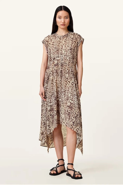 Рокля AllSaints ARWEN в бежово среднодълга разкроена W104DC