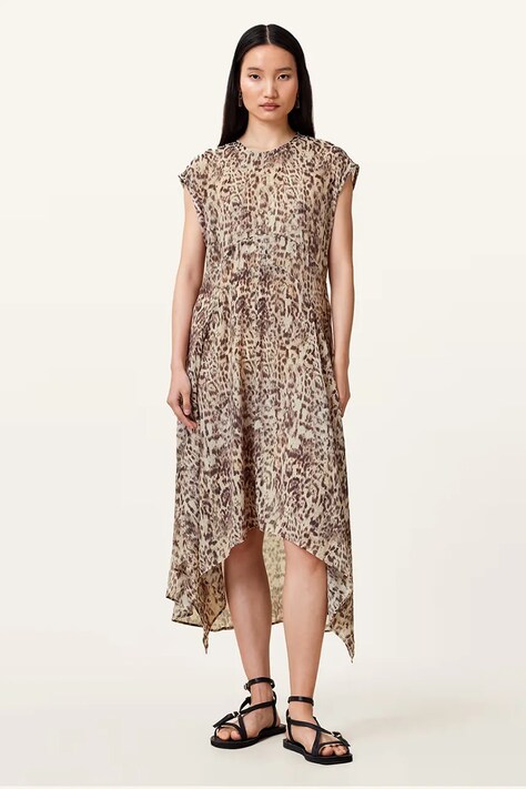 Φόρεμα AllSaints ARWEN χρώμα: μπεζ, W104DC