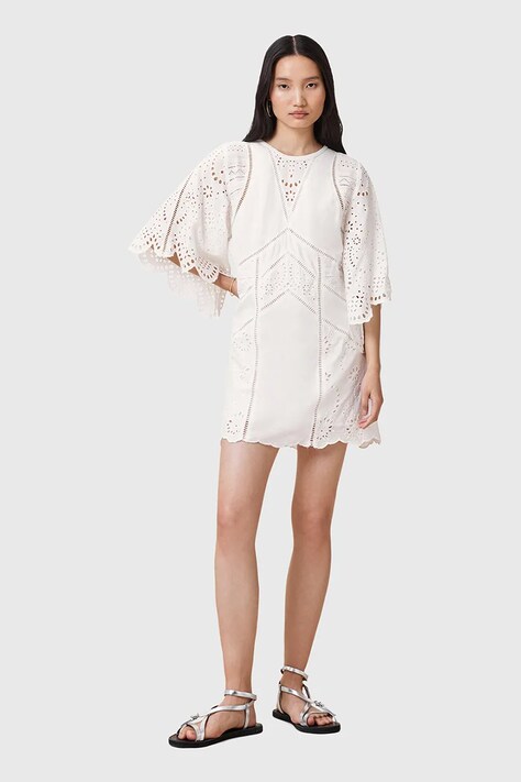 AllSaints rochie din bumbac LUCI culoarea alb, mini, drept, W138DC