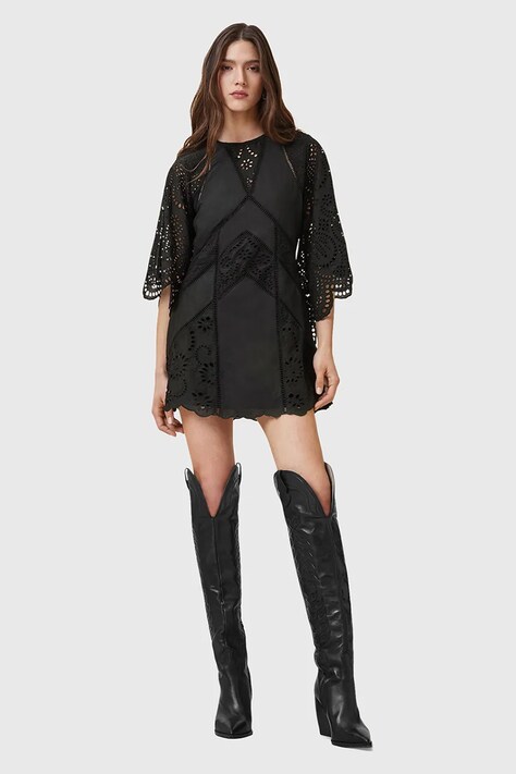 AllSaints rochie din bumbac LUCI culoarea negru, mini, drept, W138DC