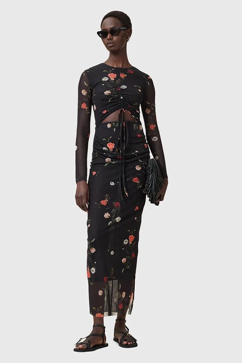 AllSaints rochie KATHY culoarea negru, maxi, mulată, W233DC