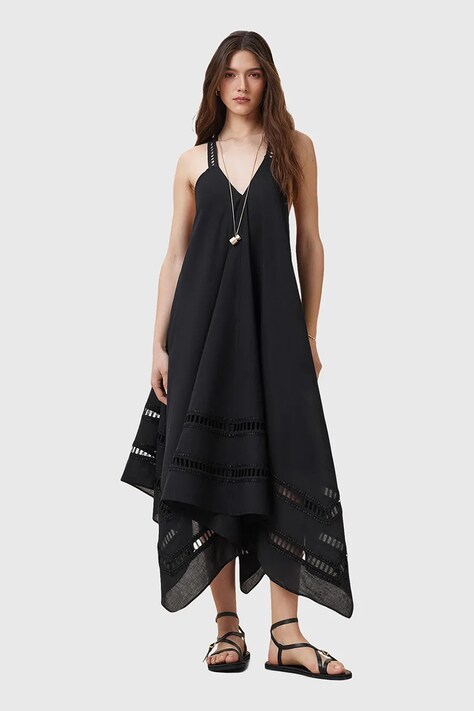 AllSaints rochie din bumbac LIL culoarea negru, midi, evazati, W247DC