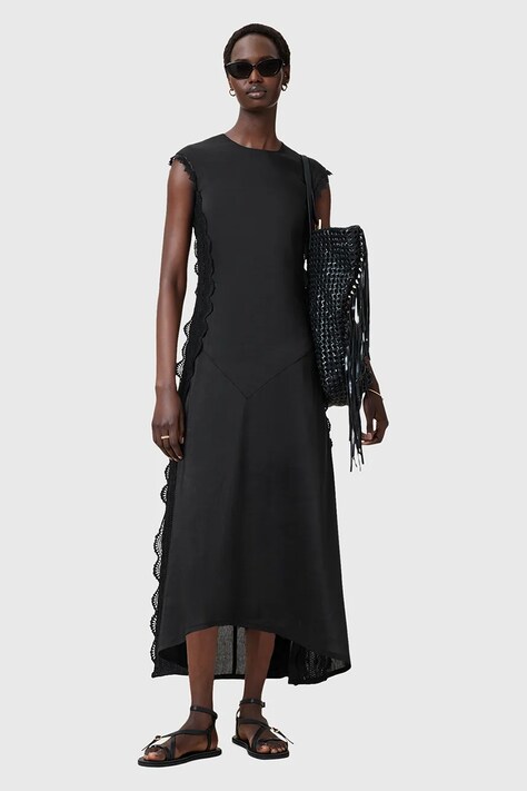 AllSaints rochie din in LYRA culoarea negru, midi, evazati, W248DC
