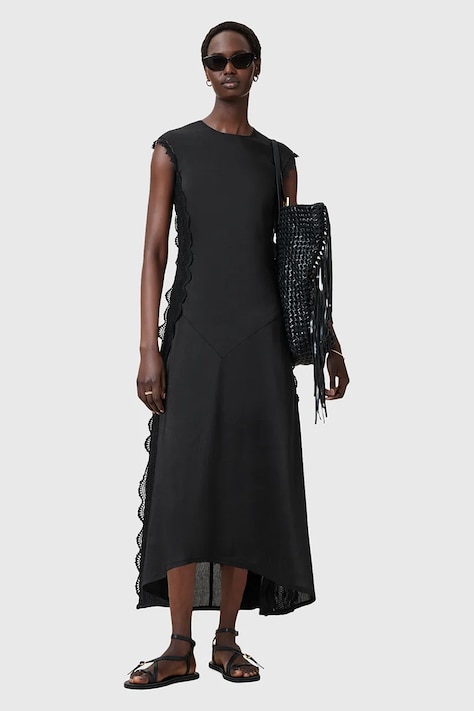 Льняна сукня AllSaints LYRA колір чорний midi розкльошена W248DC