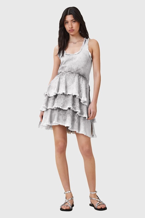 AllSaints sukienka bawełniana CAVARLY kolor szary mini rozkloszowana W275DC