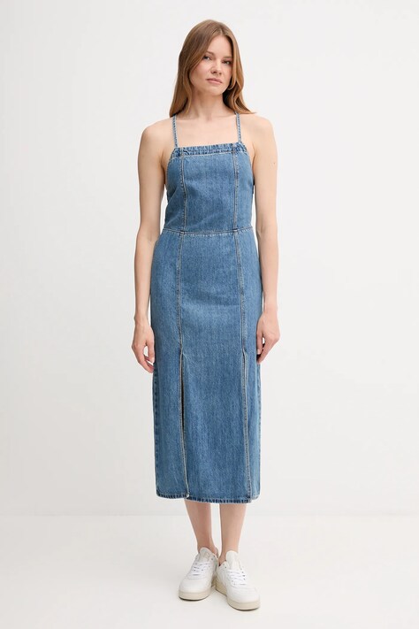 Pepe Jeans sukienka jeansowa kolor niebieski maxi rozkloszowana PL953767