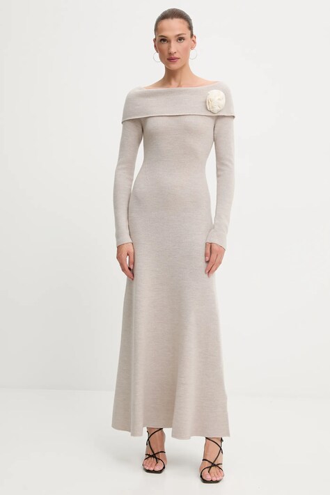 Blugirl Blumarine sweter wełniany kolor beżowy maxi dopasowana RF5150.MA500