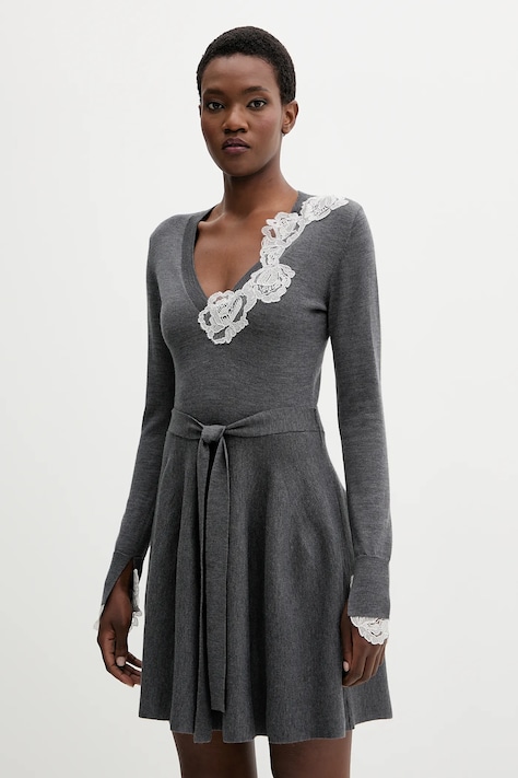 Blugirl Blumarine sukienka wełniana kolor szary mini rozkloszowana RF5231.MA82O