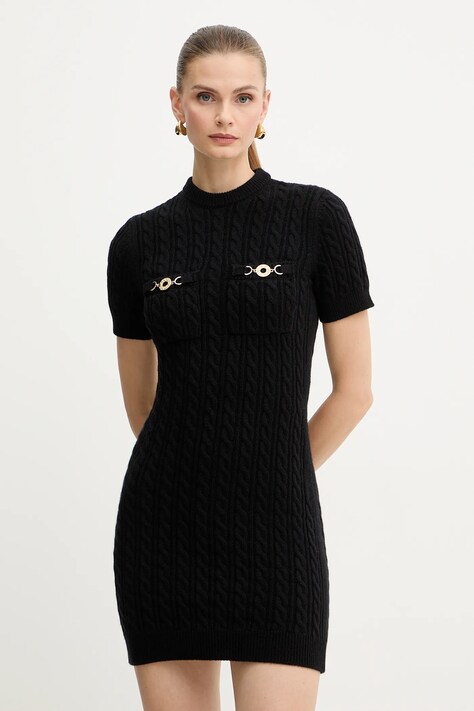 Patou rochie din lână culoarea negru, mini, mulată, KN2588041