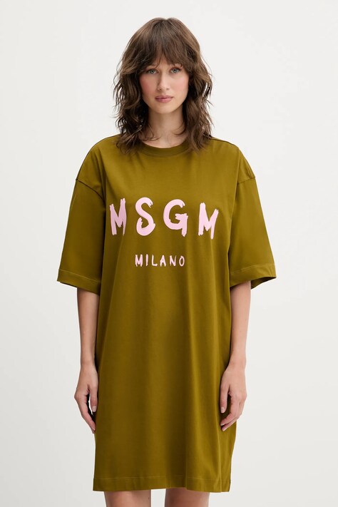 MSGM sukienka bawełniana kolor zielony mini oversize 3941MDA510.257798