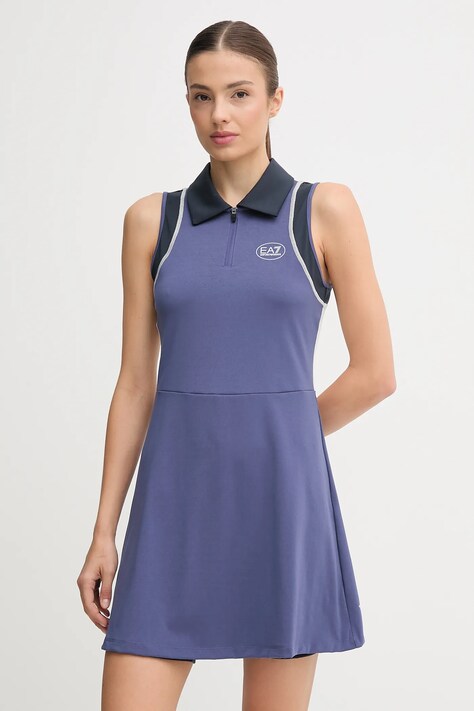 EA7 Emporio Armani rochie sport culoarea albastru marin, mini, evazati, AF19155.7W000560