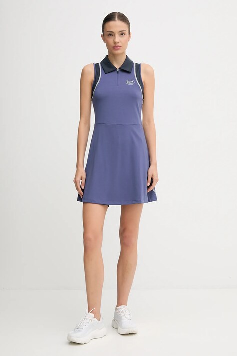 EA7 Emporio Armani rochie sport culoarea albastru marin, mini, evazati, AF19155.7W000560