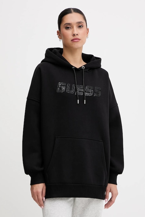 Guess bluza AELIA damska kolor czarny z kapturem z aplikacją V5BQ12 KB681