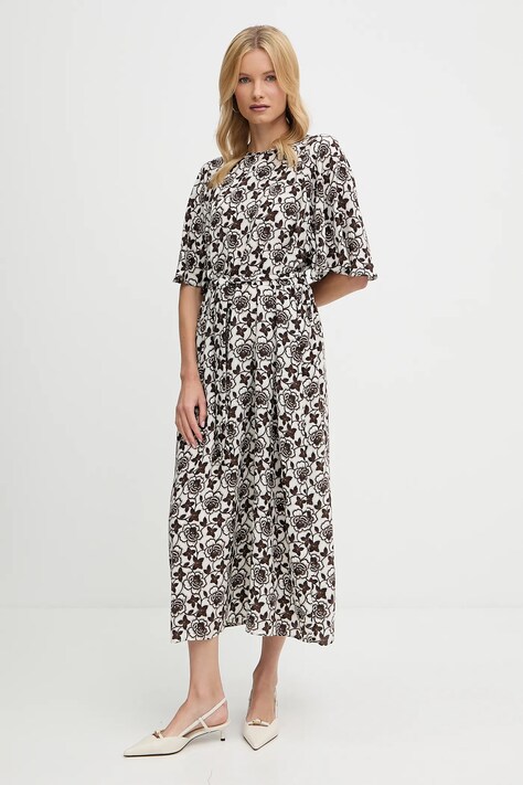 Weekend Max Mara sukienka jedwabna VARESE kolor brązowy maxi rozkloszowana 2525226051600