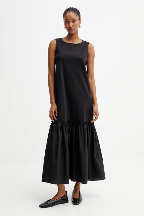 Weekend Max Mara sukienka bawełniana OSMIO kolor czarny maxi rozkloszowana 2525626051600