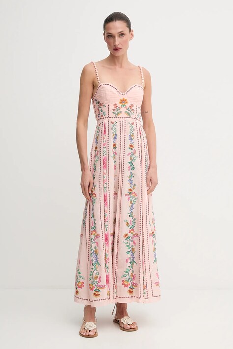 Farm Rio rochie culoarea roz, maxi, evazați, 336318