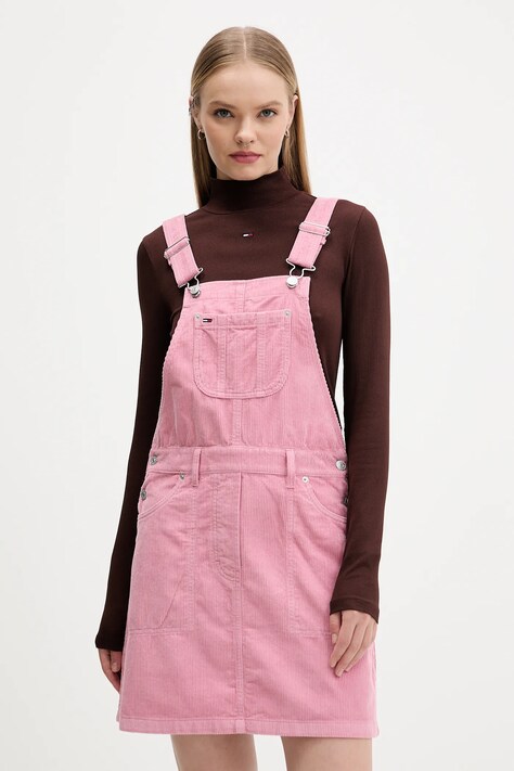Tommy Jeans sukienka sztruksowa kolor różowy mini rozkloszowana DW0DW21494
