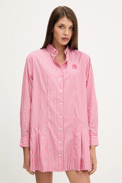 Tommy Jeans sukienka bawełniana kolor różowy mini rozkloszowana DW0DW21786