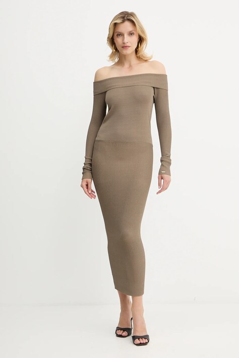 Armani Exchange rochie culoarea verde, midi, mulată, XW001313 AF10352