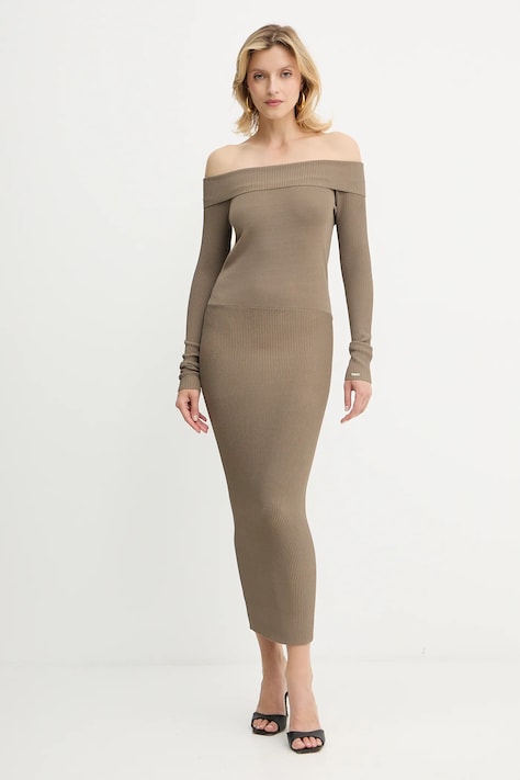 Šaty Armani Exchange zelená barva, midi, přiléhavé, XW001313 AF10352