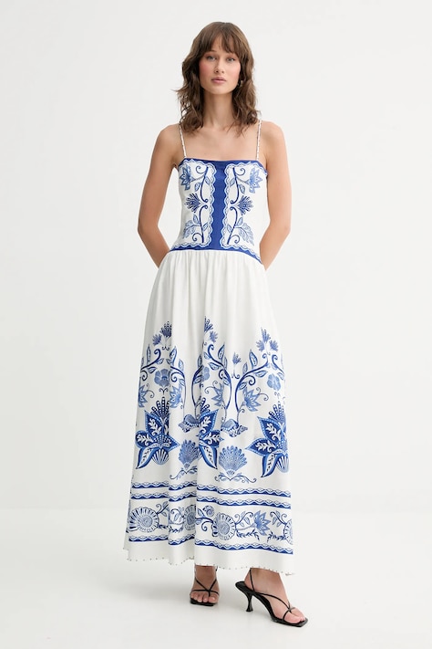 Λινό φόρεμα Farm Rio χρώμα: άσπρο, 339162