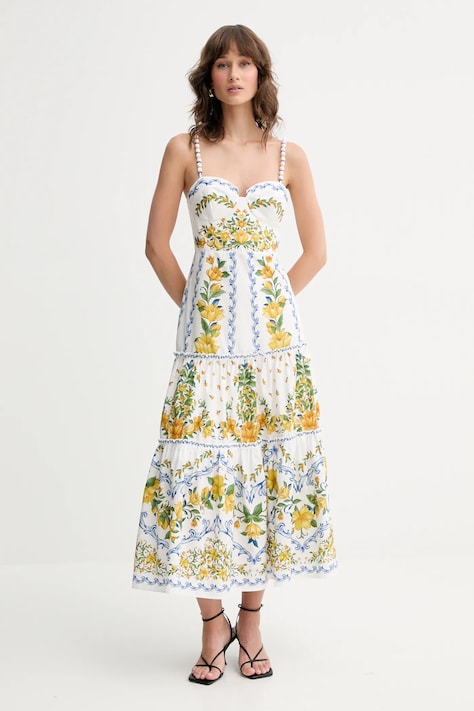 Farm Rio rochie din bumbac culoarea alb, maxi, evazați, 336275