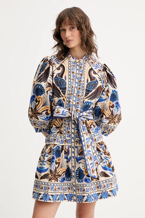 Bavlněné šaty Farm Rio béžová barva, mini, 336529