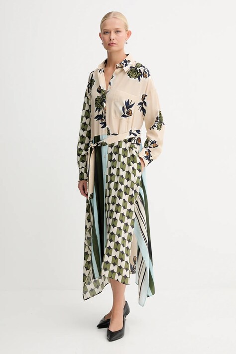 Weekend Max Mara sukienka jedwabna PASSO kolor beżowy mini rozkloszowana 2525226022600