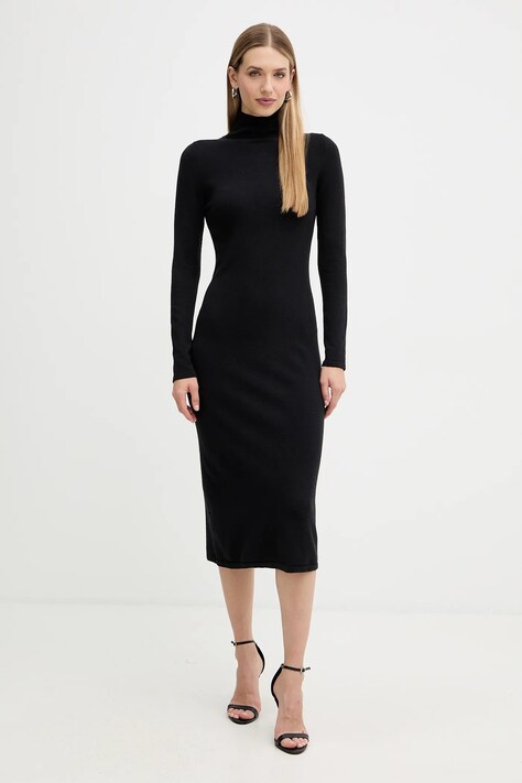 Weekend Max Mara sukienka z dodatkiem wełny OCROMA kolor czarny midi dopasowana 2525326022600