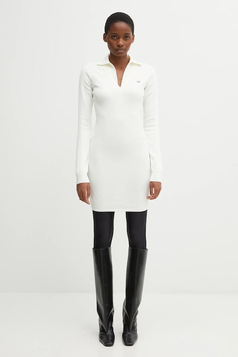 Платье adidas Originals Ls Dress цвет бежевый midi облегающее JW7322