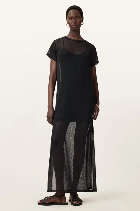 AllSaints sukienka THEA kolor czarny maxi prosta W236DC