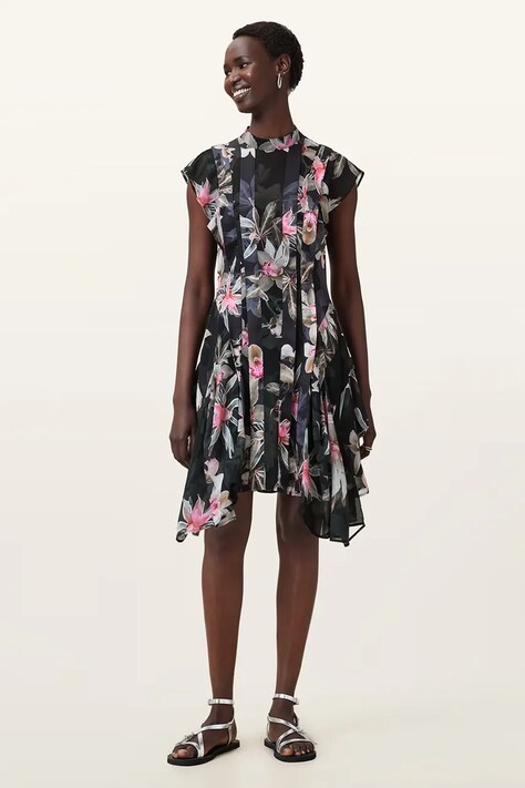 AllSaints sukienka FLEUR kolor czarny mini rozkloszowana W370DC