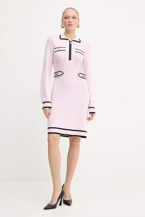 Liu Jo rochie din amestec de mătase culoarea roz, mini, drept, TF5251.MS59L