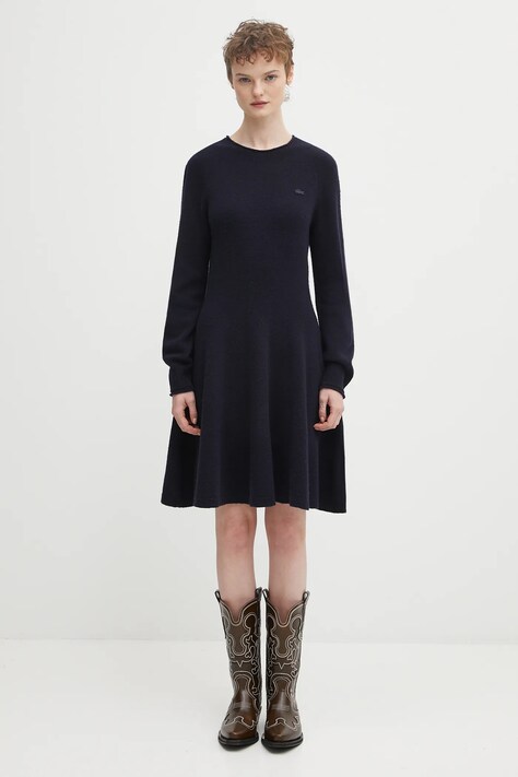 Lacoste rochie din lână culoarea bleumarin, mini, evazați, EF4161