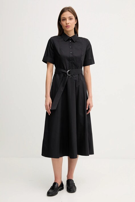 Dkny sukienka bawełniana kolor czarny midi rozkloszowana DJ5D9065