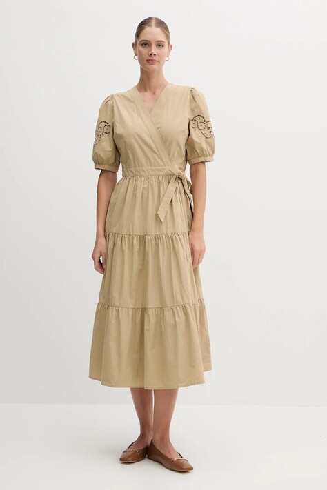 Dkny sukienka bawełniana kolor zielony midi rozkloszowana P5DB0B48